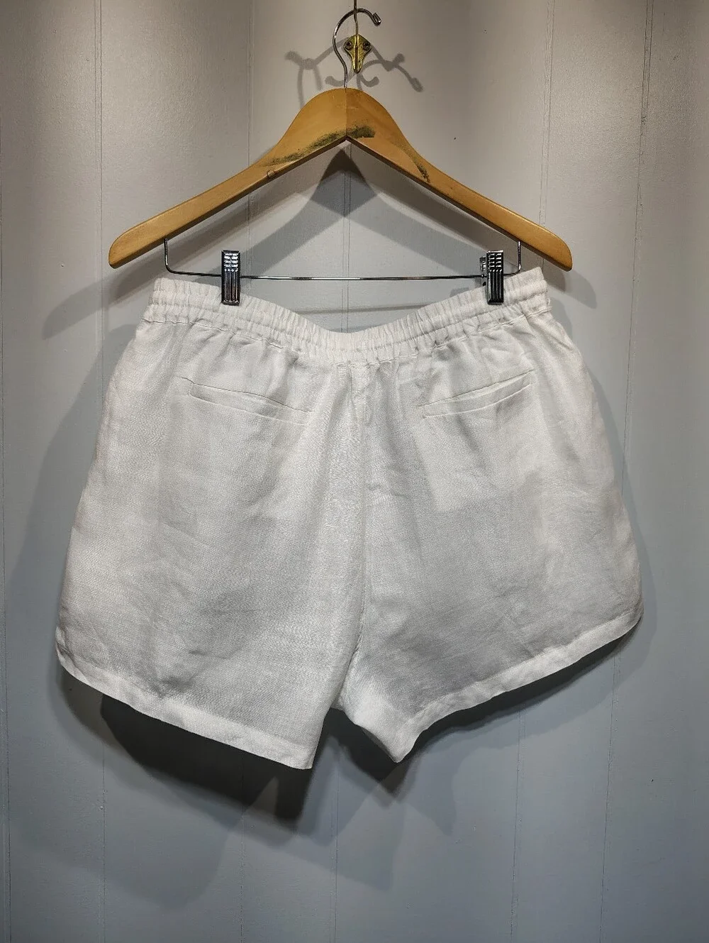 Quince 100% European Linen Shorts White Large L Drawstring Elastic Waist